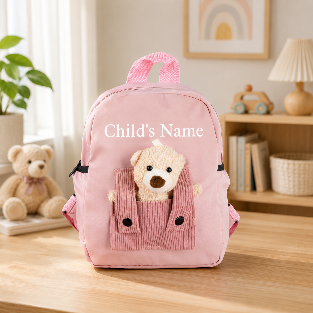 Personalized Teddy Bear Backpack with Detachable Plush – Custom Name Kids School Bag