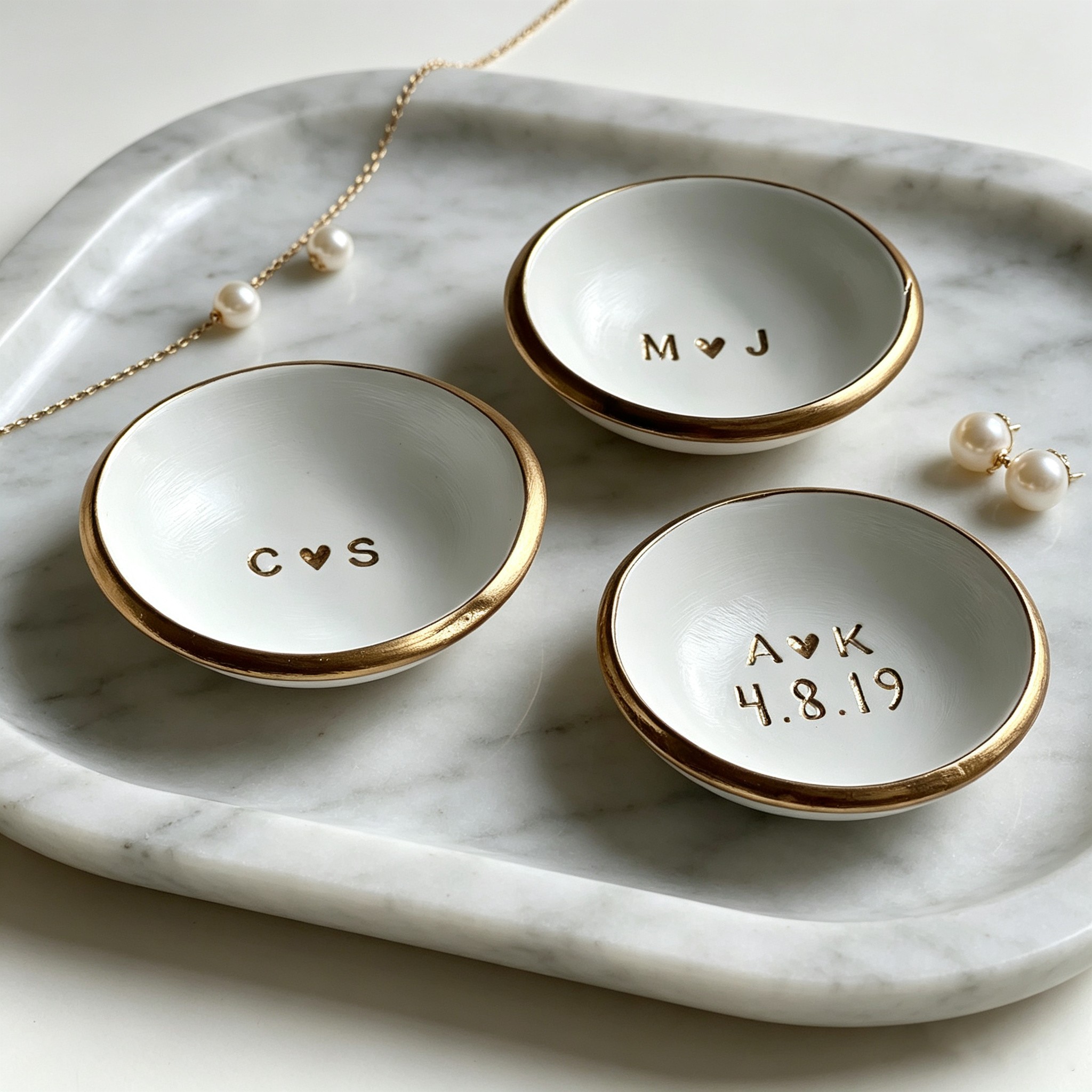 Personalized Wedding Ring Dish – Custom Couple Initials and Date Keepsake Gift for Newlyweds