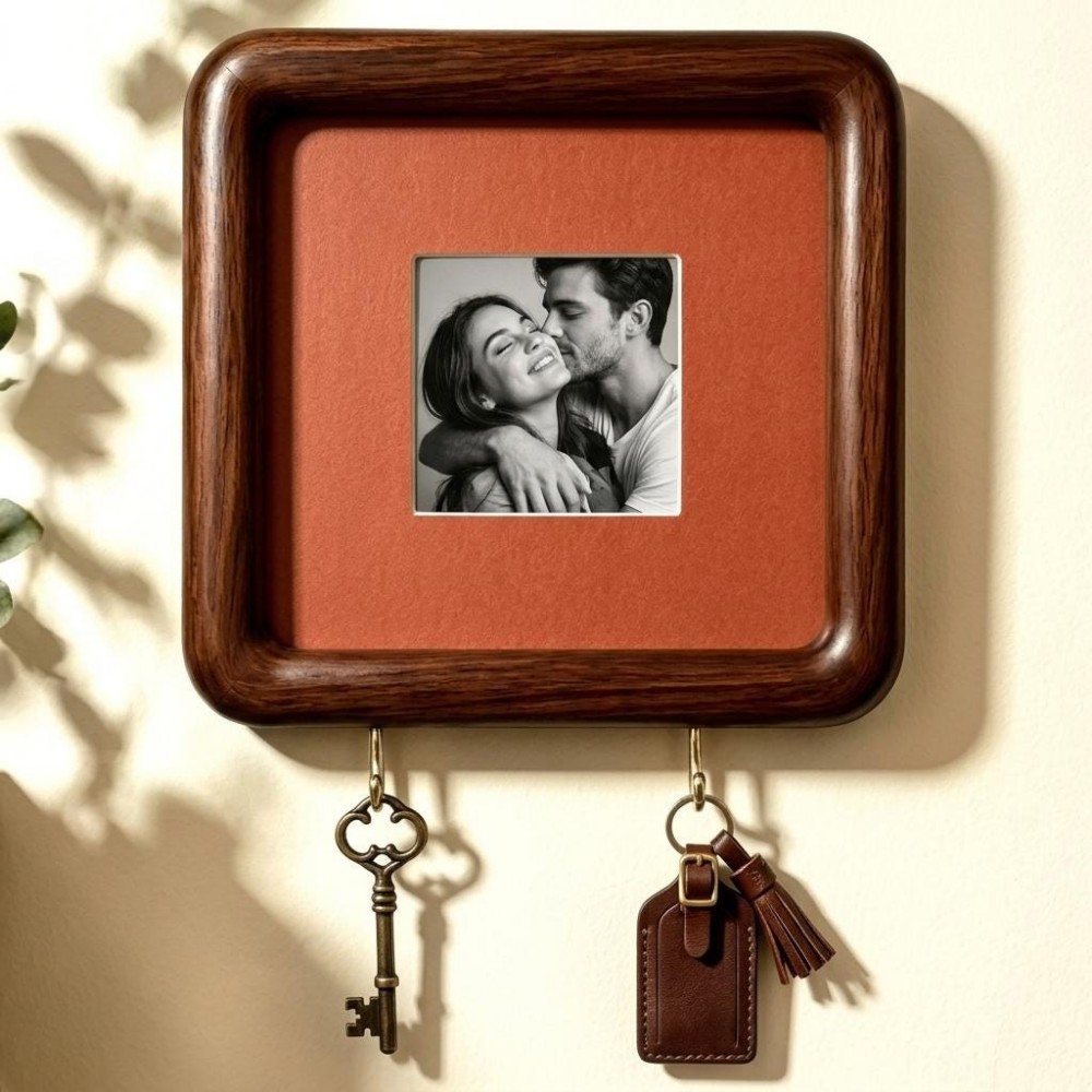 Personalized Wooden Photo Key Holder Custom Wall Decor Gift for Couples