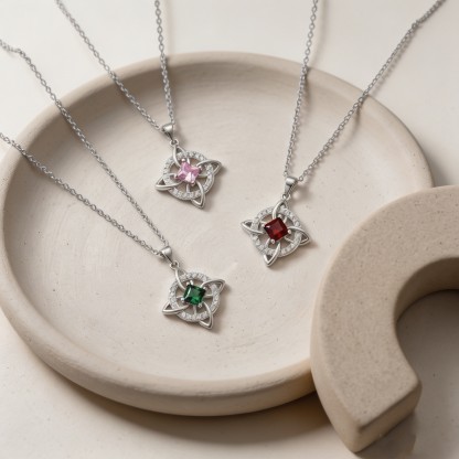 Celtic Witch's Knot Birthstone Necklace Protection Christmas Gift for Her