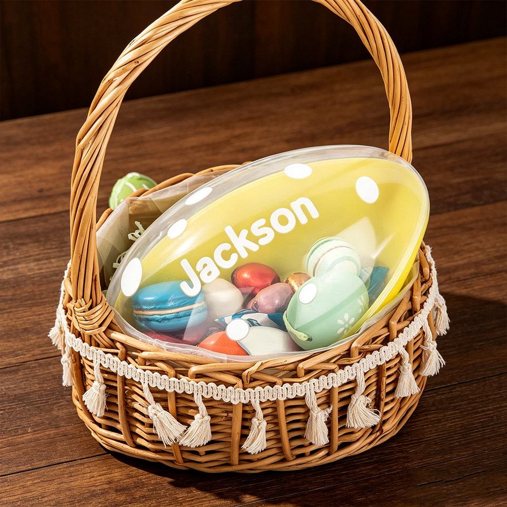 Personalised Polka Dot Jumbo Easter Egg with Name, Reusable Sweet and Treat Box, Easter Basket Gift for Kids