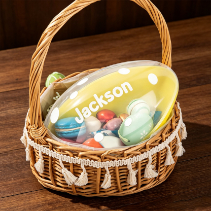 Personalised Polka Dot Jumbo Easter Egg with Name, Reusable Sweet and Treat Box, Easter Basket Gift for Kids