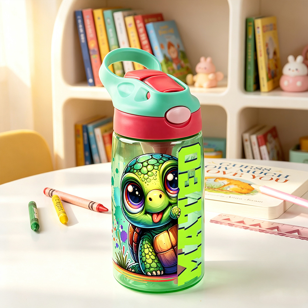 Personalized Forest Animal Kids Water Bottle with Name, Custom 16oz Water Bottle with Straw, Back to School Gift