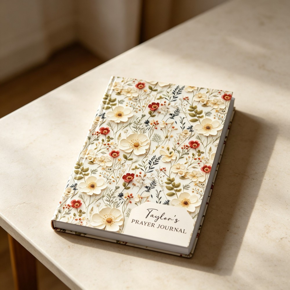 Personalized Floral Prayer Journal, Custom Christian Notebook with Name, Bible Study Journal, Scripture Writing Notebook, Faith Gift for Women