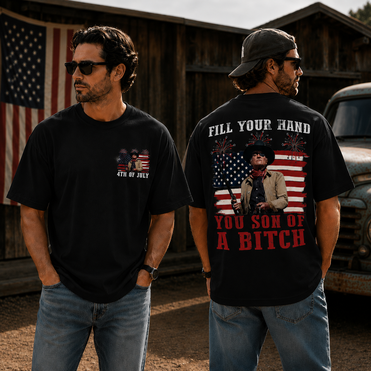 Fill Your Hand You Son of A Bitch Western Cowboy Patriotic Graphic T-Shirt