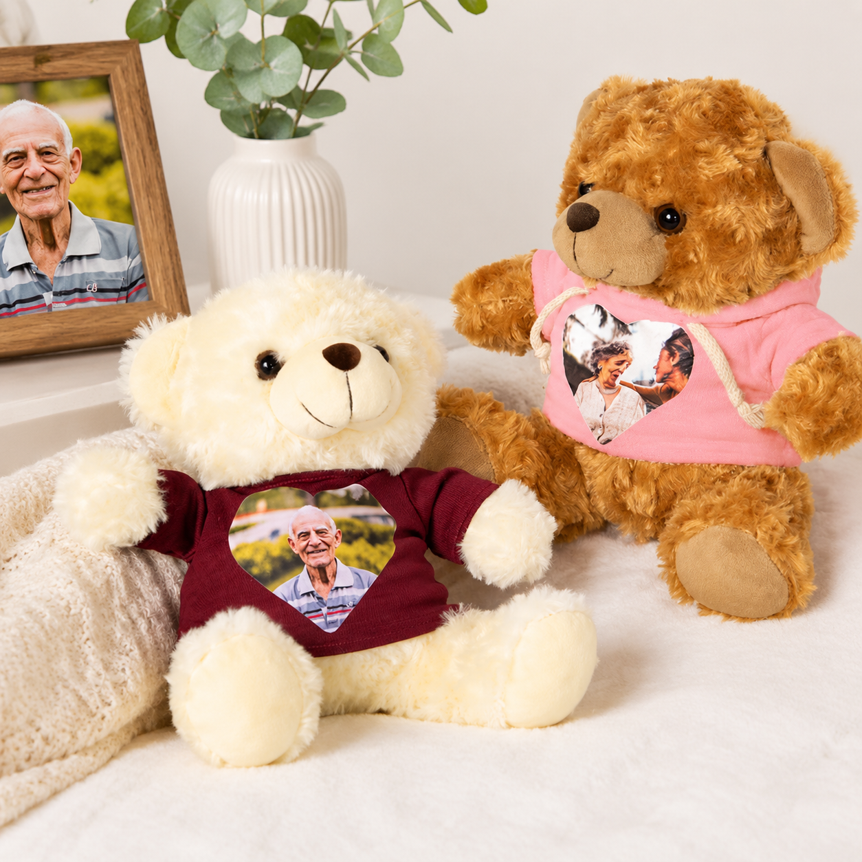 Personalized Memory Teddy Bear with Photo Heart Shirt, Custom Plush Bear Gift for Anniversary, Memorial Keepsake, Family & Loved Ones