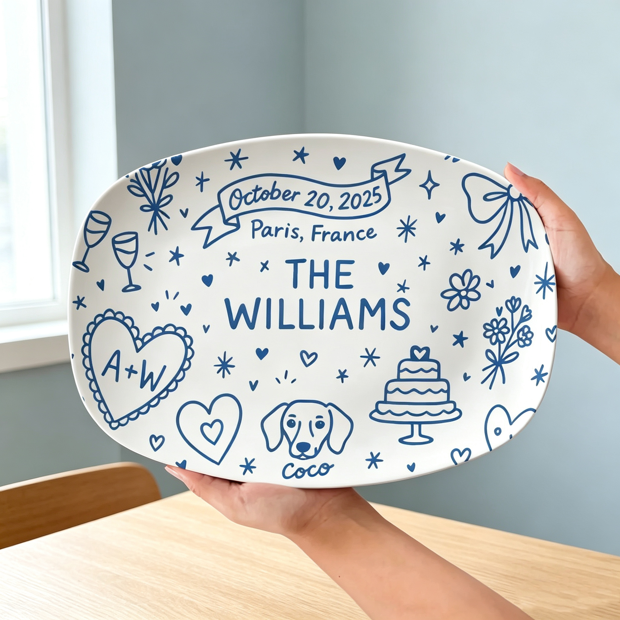 Personalized Decorative Plate, Custom Oval Display Platter, Memorial Keepsake Home Decor, Wedding Anniversary Gift, Custom Wall Art Plate