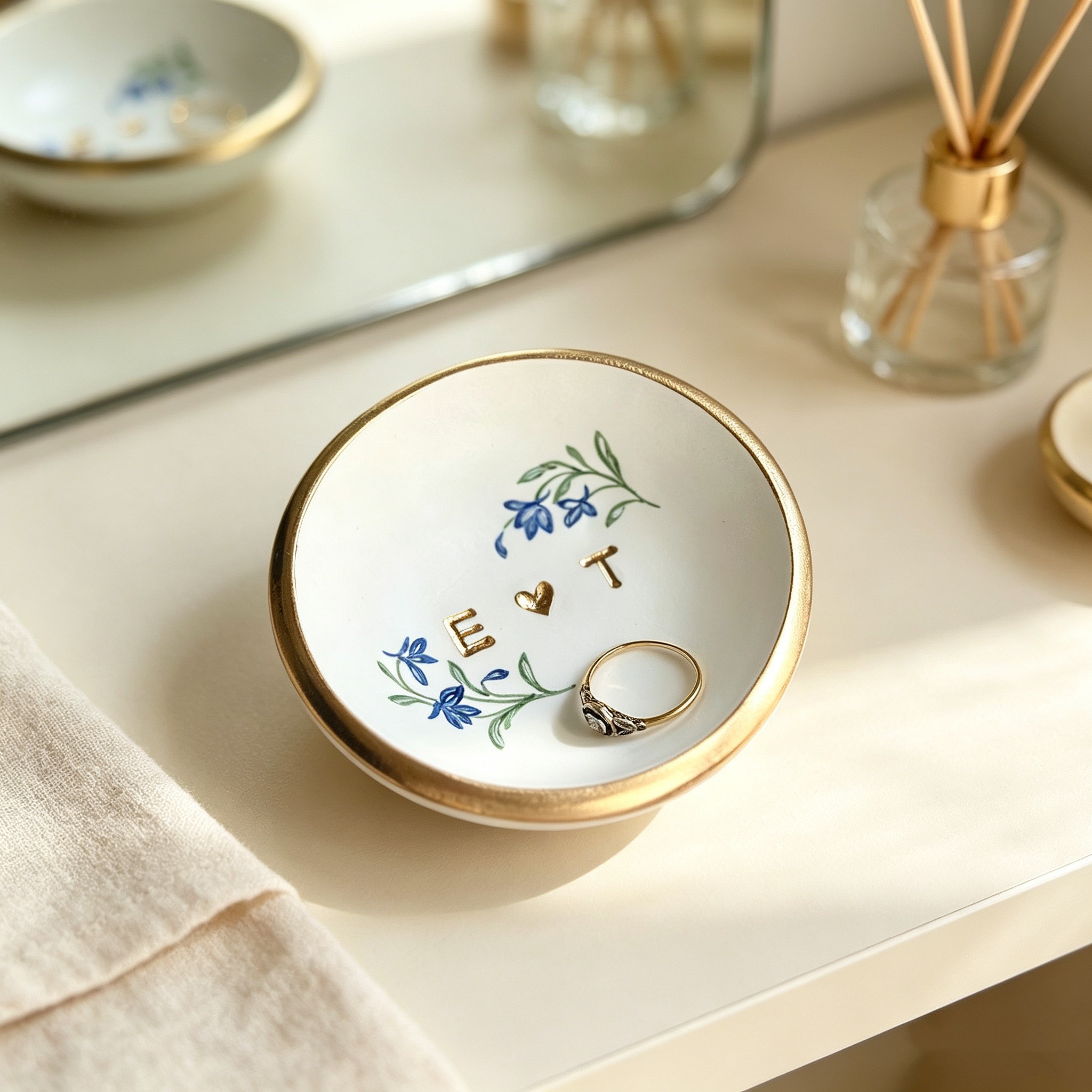 Personalized Wedding Ring Dish – Custom Couple Initials and Date Keepsake Gift for Newlyweds