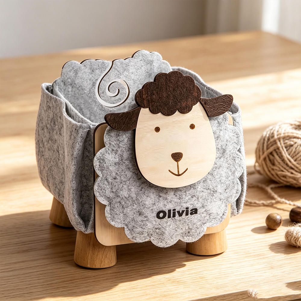 Personalized Sheep-Shaped Sewing Organizer with Custom Name, Foldable Yarn and Crochet Tool Storage Box, Gift for Crafters