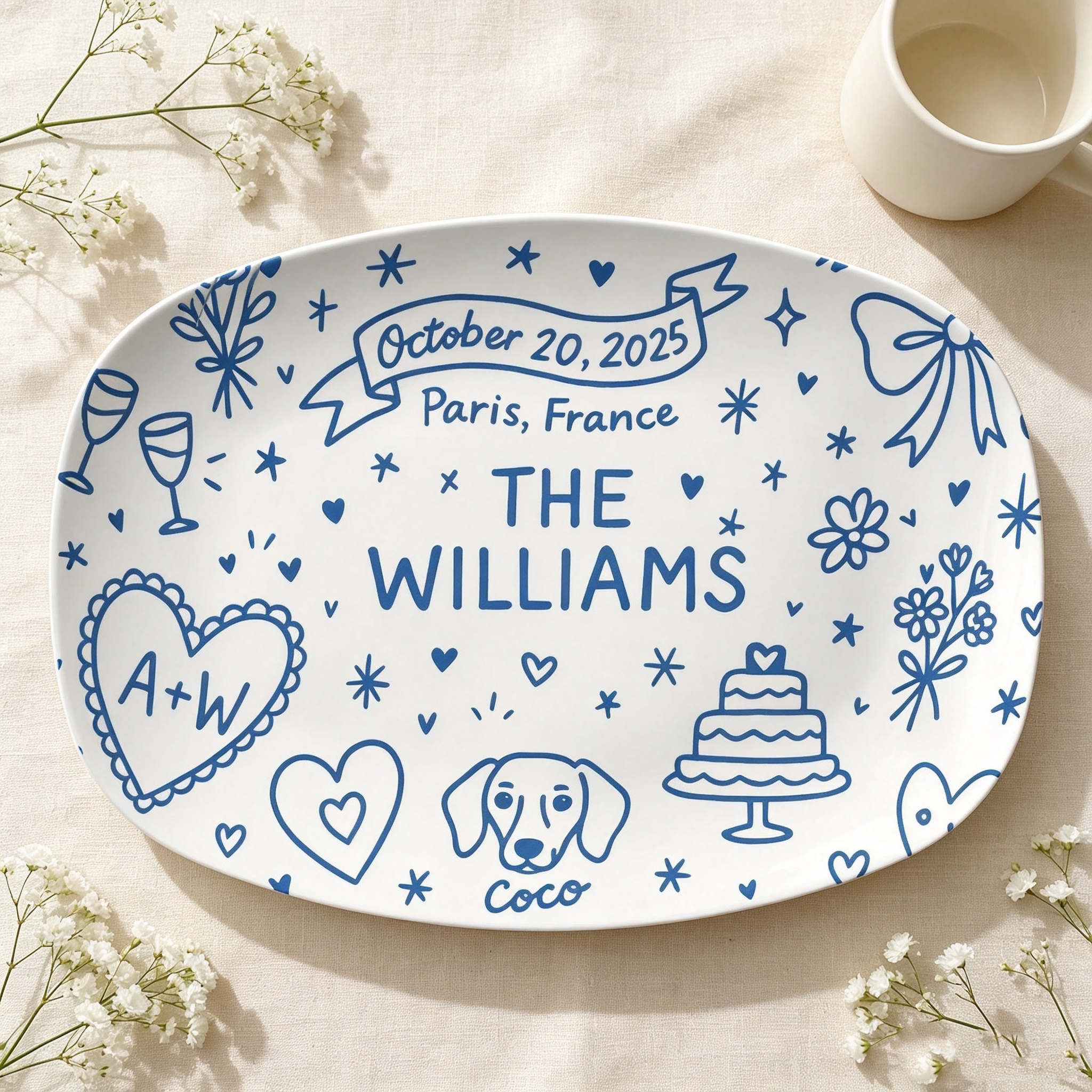 Personalized Decorative Plate, Custom Oval Display Platter, Memorial Keepsake Home Decor, Wedding Anniversary Gift, Custom Wall Art Plate