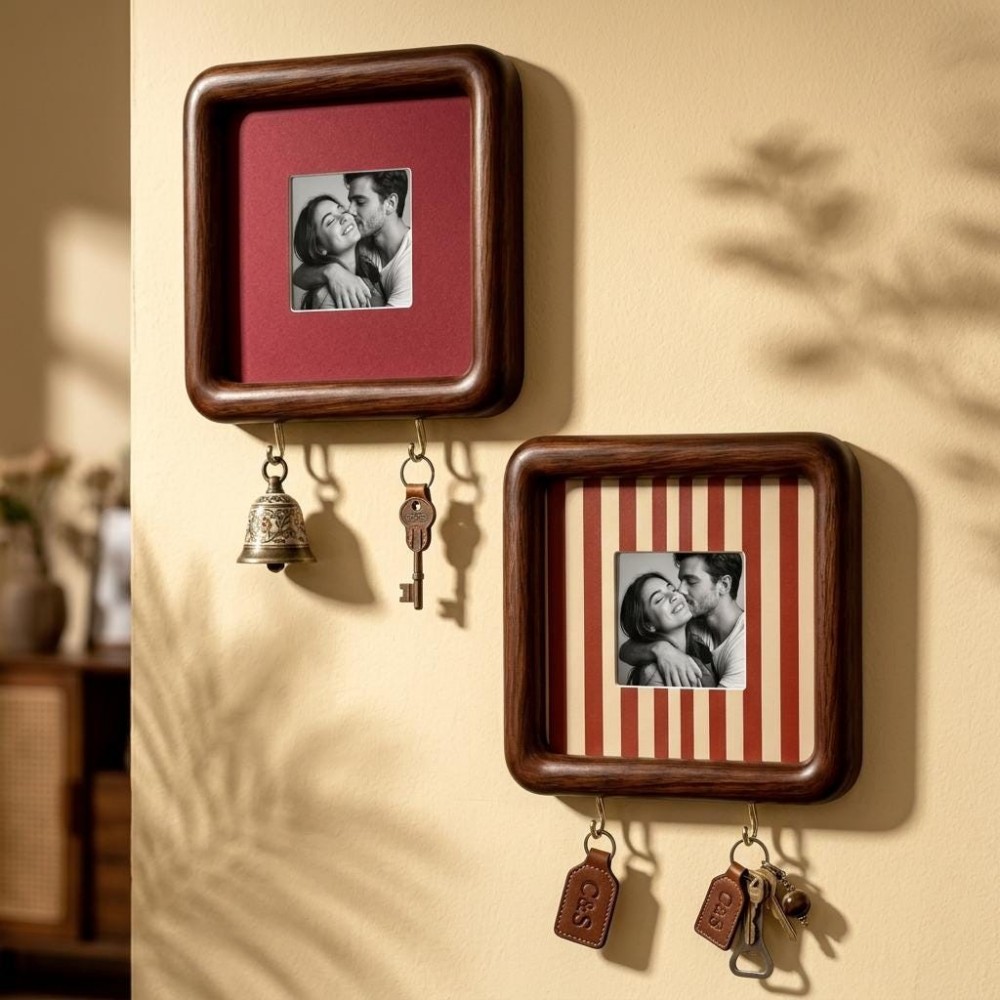 Personalized Wooden Photo Key Holder Custom Wall Decor Gift for Couples