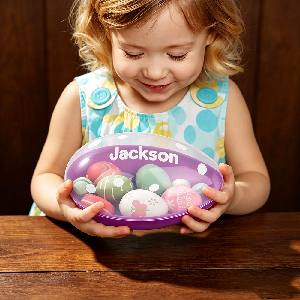 Personalised Polka Dot Jumbo Easter Egg with Name, Reusable Sweet and Treat Box, Easter Basket Gift for Kids