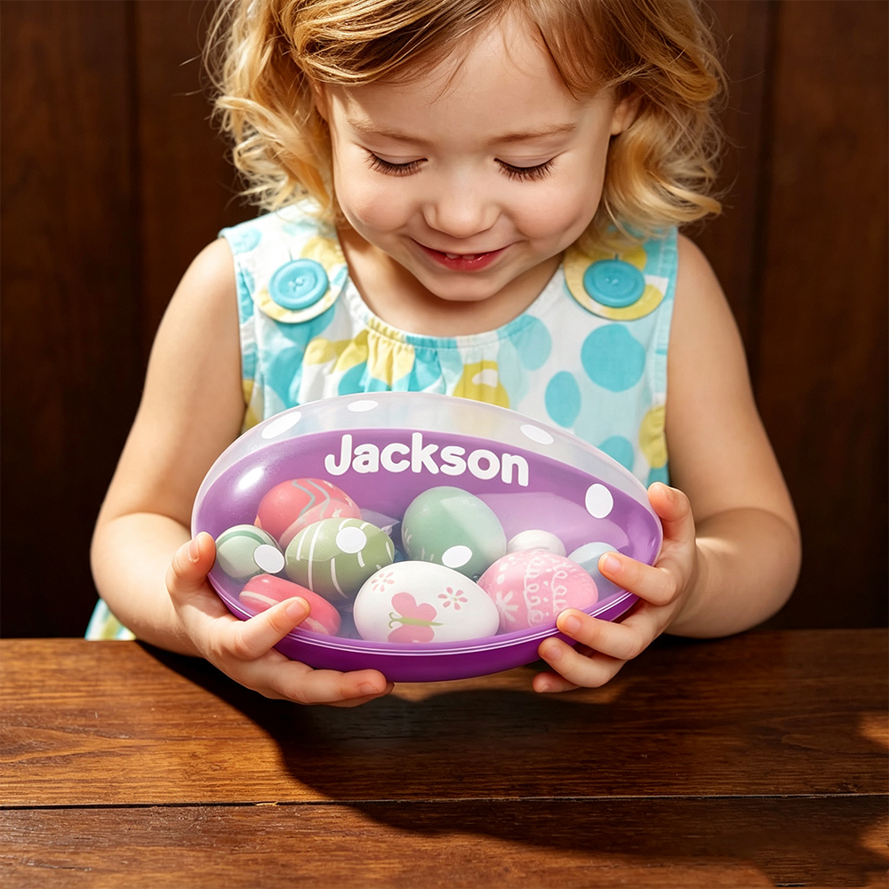 Personalised Polka Dot Jumbo Easter Egg with Name, Reusable Sweet and Treat Box, Easter Basket Gift for Kids