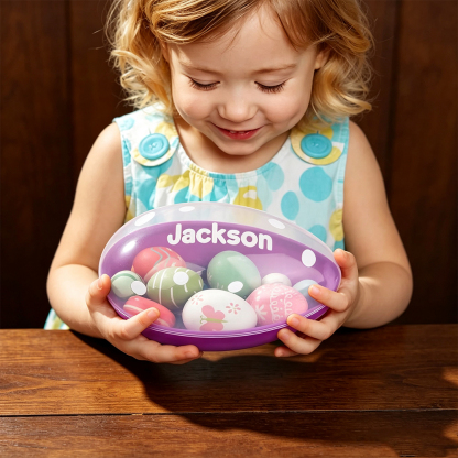 Personalised Polka Dot Jumbo Easter Egg with Name, Reusable Sweet and Treat Box, Easter Basket Gift for Kids