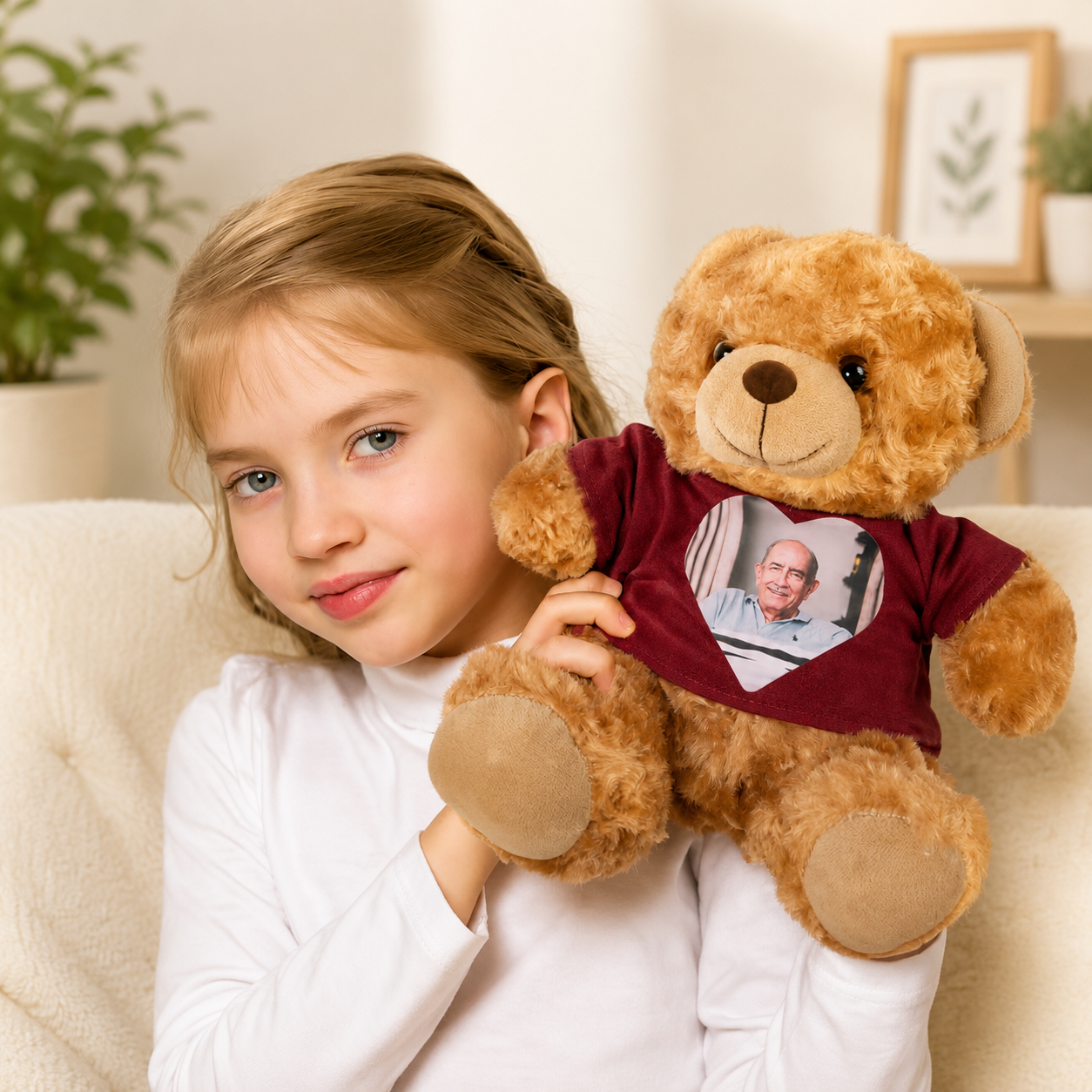 Personalized Memory Teddy Bear with Photo Heart Shirt, Custom Plush Bear Gift for Anniversary, Memorial Keepsake, Family & Loved Ones