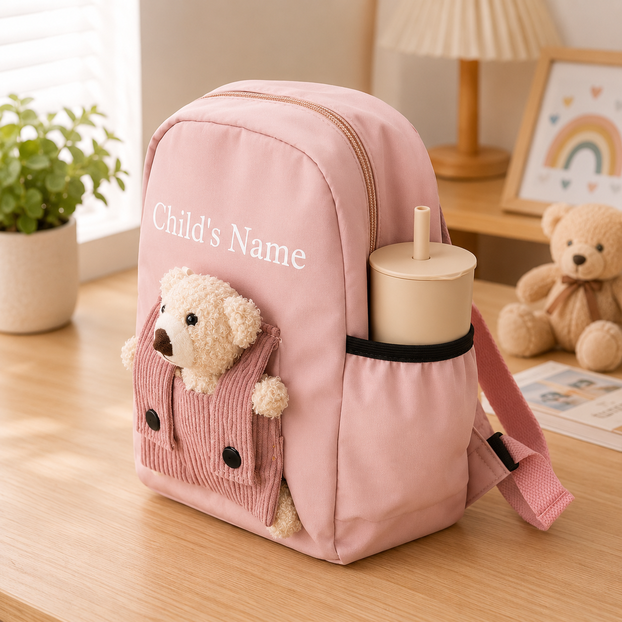 Personalized Teddy Bear Backpack with Detachable Plush – Custom Name Kids School Bag