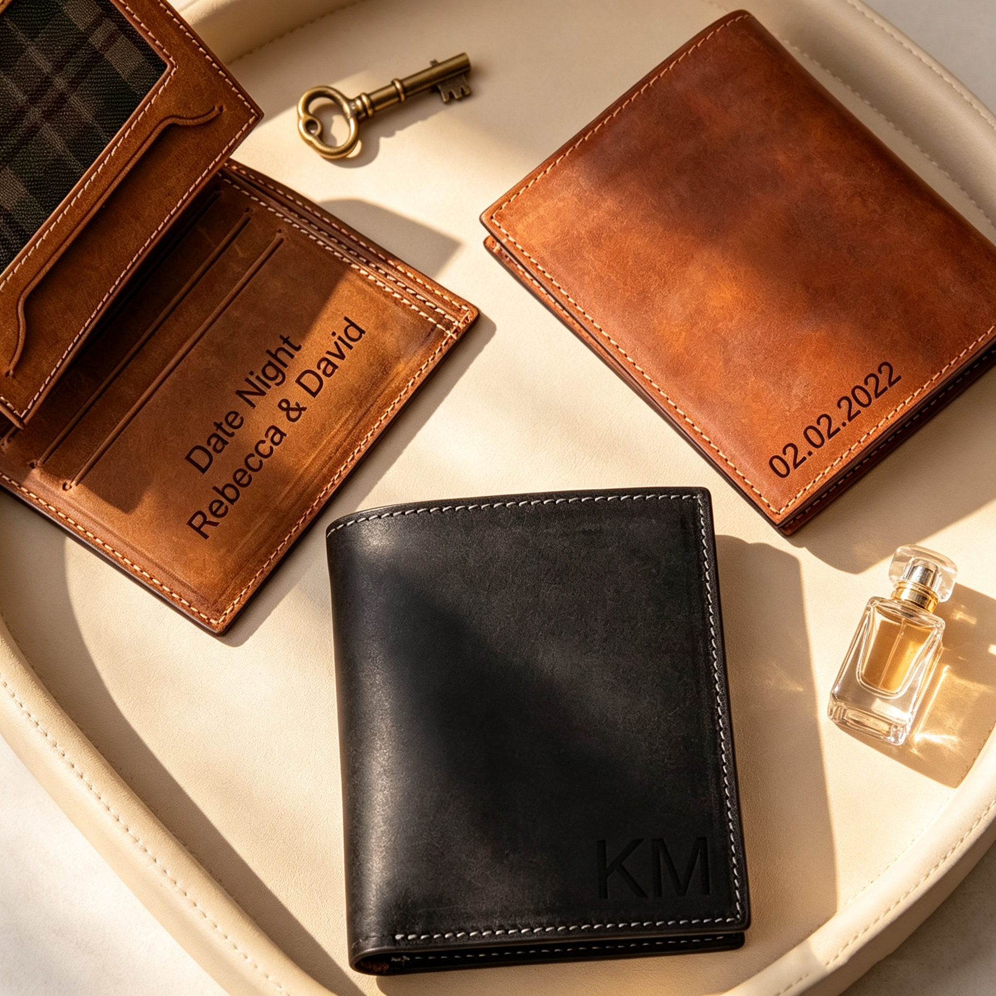 Personalized Trifold Leather Wallet for Men – Custom Engraved Gift for Husband, Boyfriend or Dad