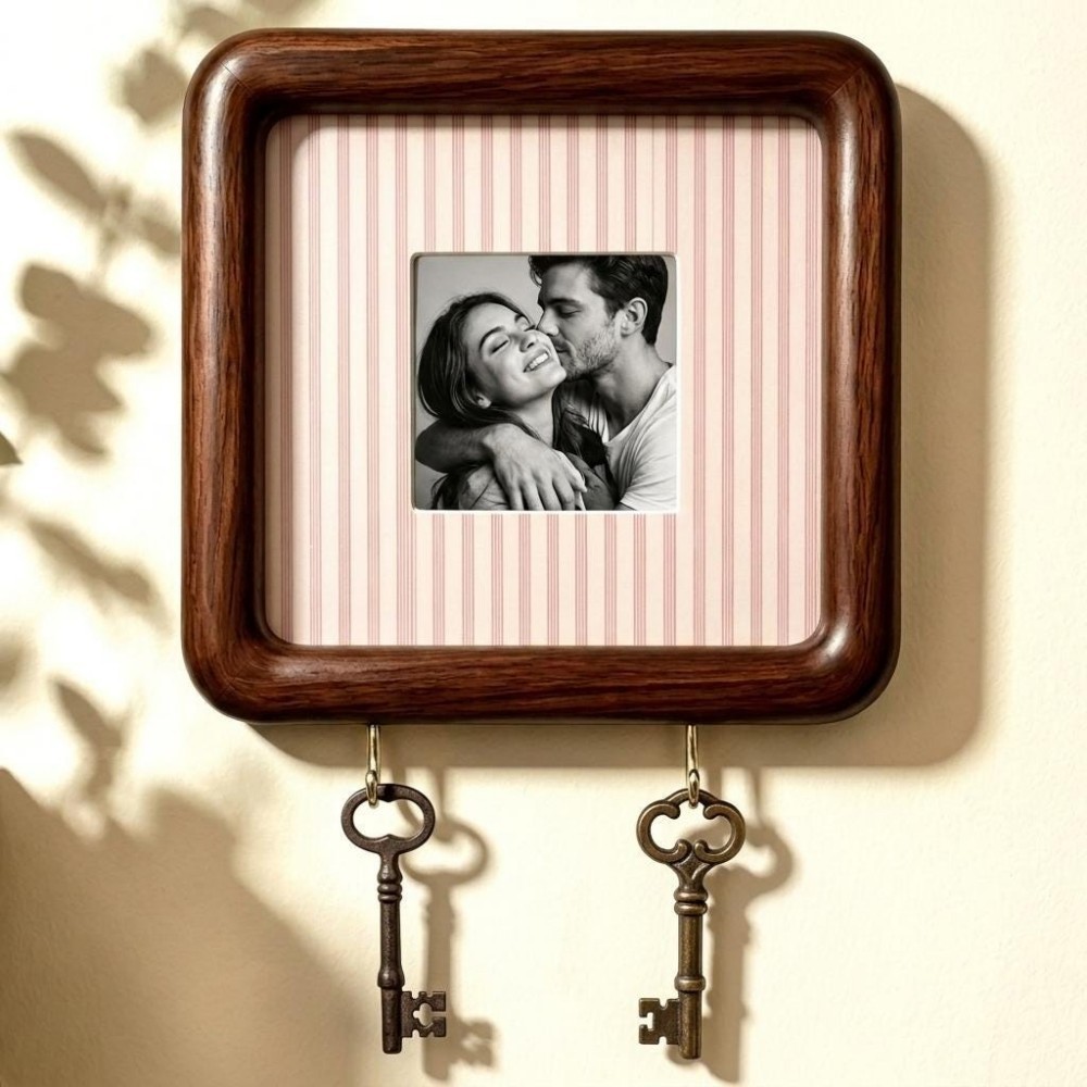 Personalized Wooden Photo Key Holder Custom Wall Decor Gift for Couples