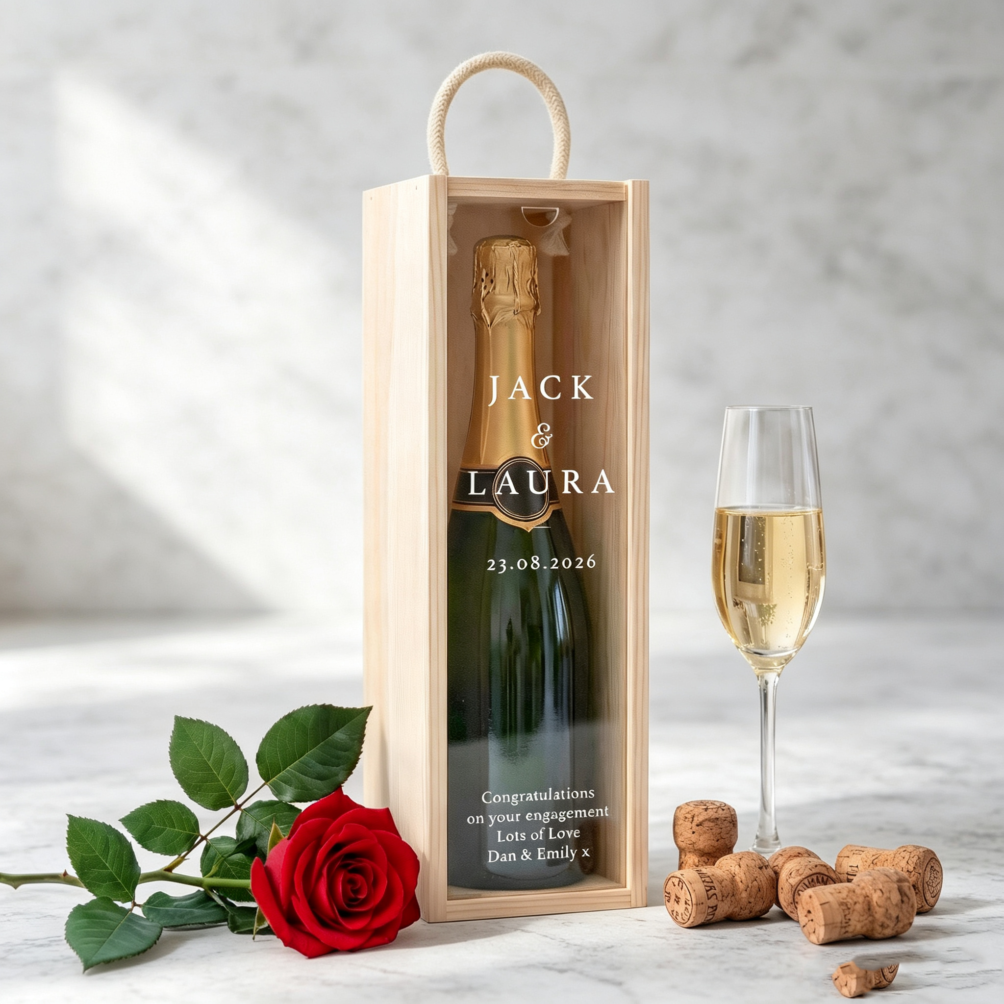 Personalized Champagne Gift Box, Custom Wedding Keepsake Box with Names & Date, Engagement Gift for Couples, Anniversary Wine Box, Bridal Shower Gift