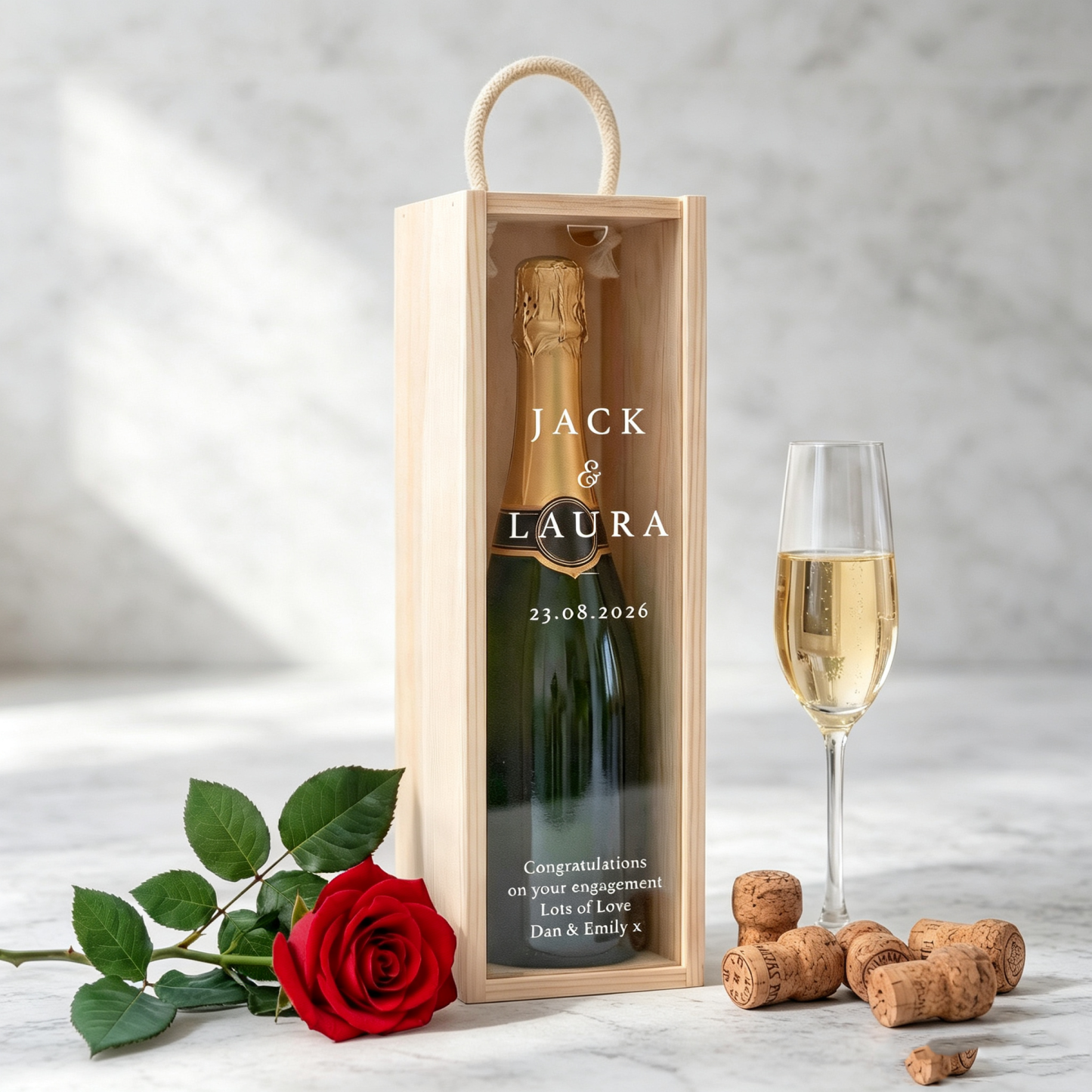 Personalized Champagne Gift Box, Custom Wedding Keepsake Box with Names & Date, Engagement Gift for Couples, Anniversary Wine Box, Bridal Shower Gift