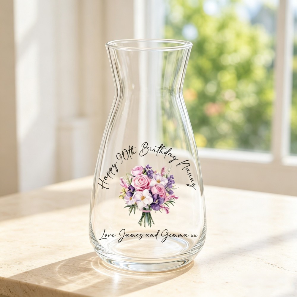 Personalized Birthday Glass Vase, Custom Name & Age Flower Vase, Milestone Birthday Gift for Women, 30th 40th 50th 60th 70th Birthday Keepsake