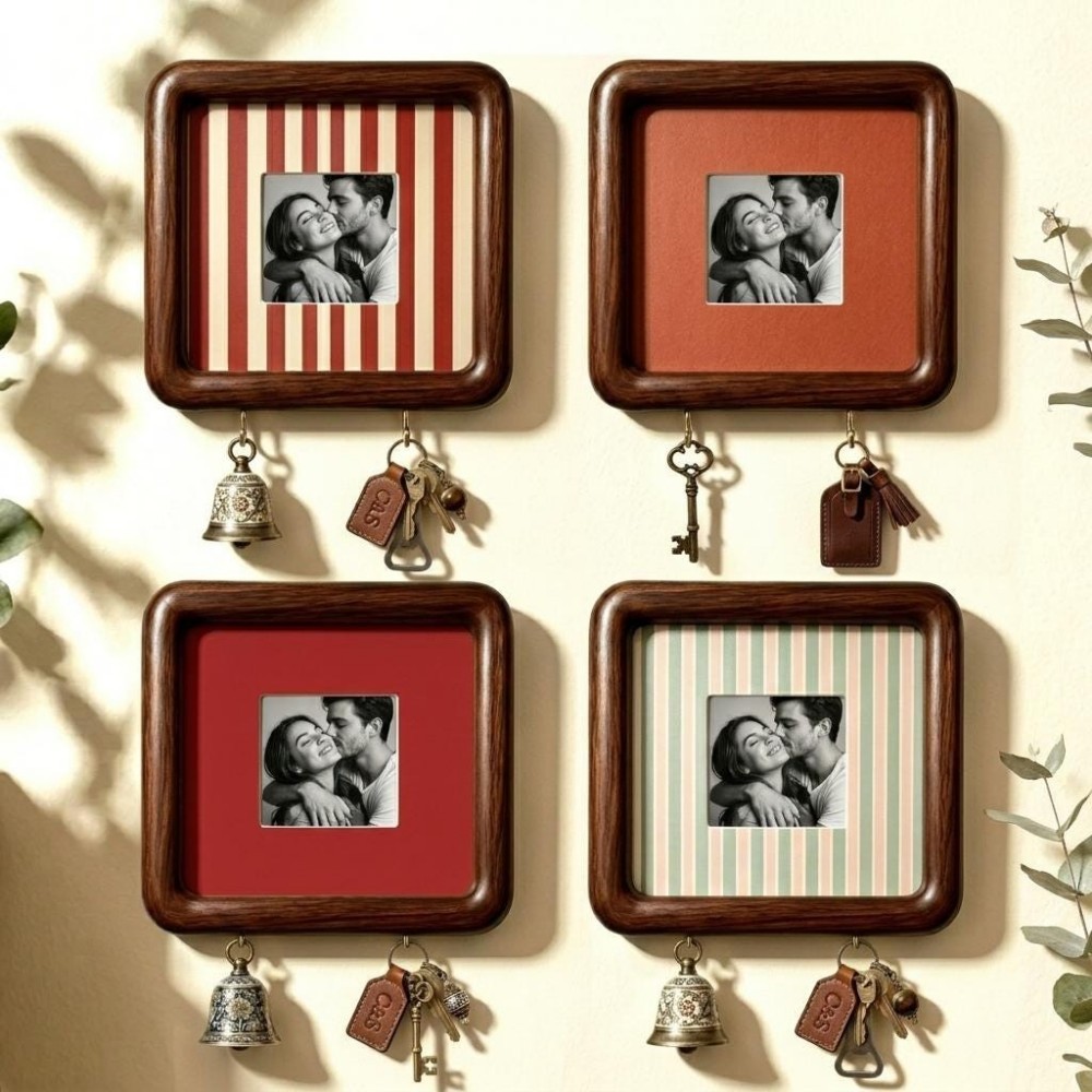 Personalized Wooden Photo Key Holder Custom Wall Decor Gift for Couples