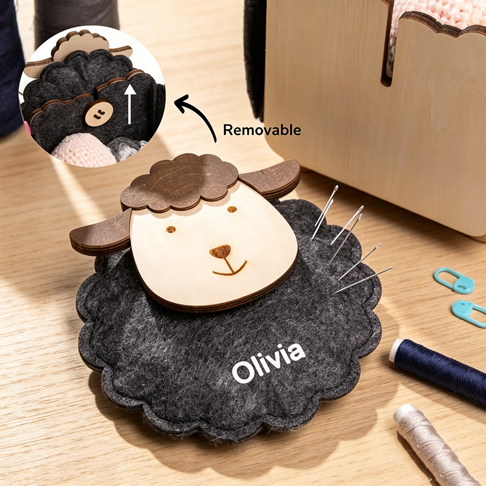 Personalized Sheep-Shaped Sewing Organizer with Custom Name, Foldable Yarn and Crochet Tool Storage Box, Gift for Crafters