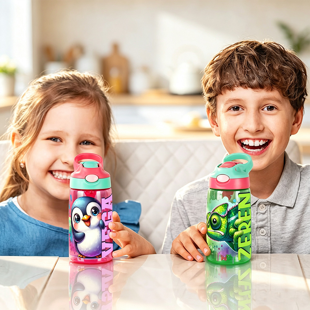 Personalized Forest Animal Kids Water Bottle with Name, Custom 16oz Water Bottle with Straw, Back to School Gift