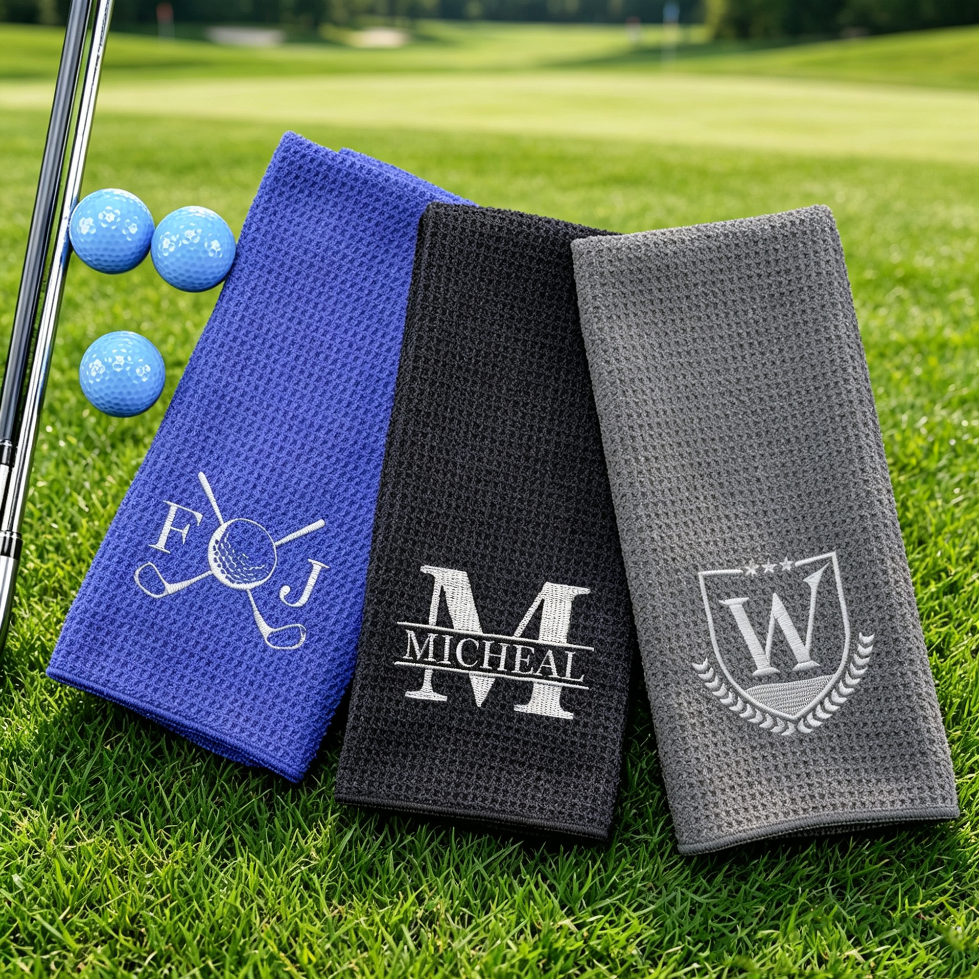 Personalized Embroidered Golf Towel with Hanging Clip, Custom Monogram Waffle Absorbent Golf Bag Towel, Unique Birthday Gift for Golf Players