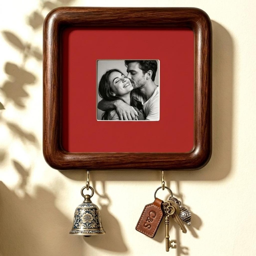 Personalized Wooden Photo Key Holder Custom Wall Decor Gift for Couples