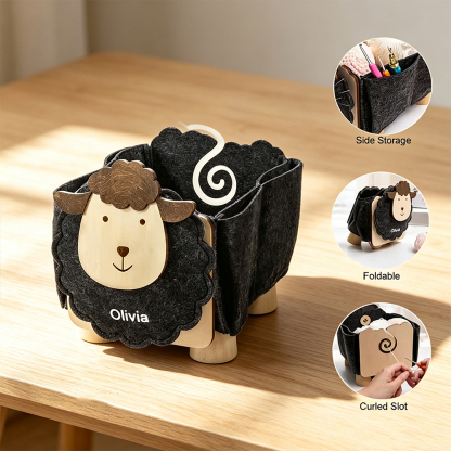 Personalized Sheep-Shaped Sewing Organizer with Custom Name, Foldable Yarn and Crochet Tool Storage Box, Gift for Crafters