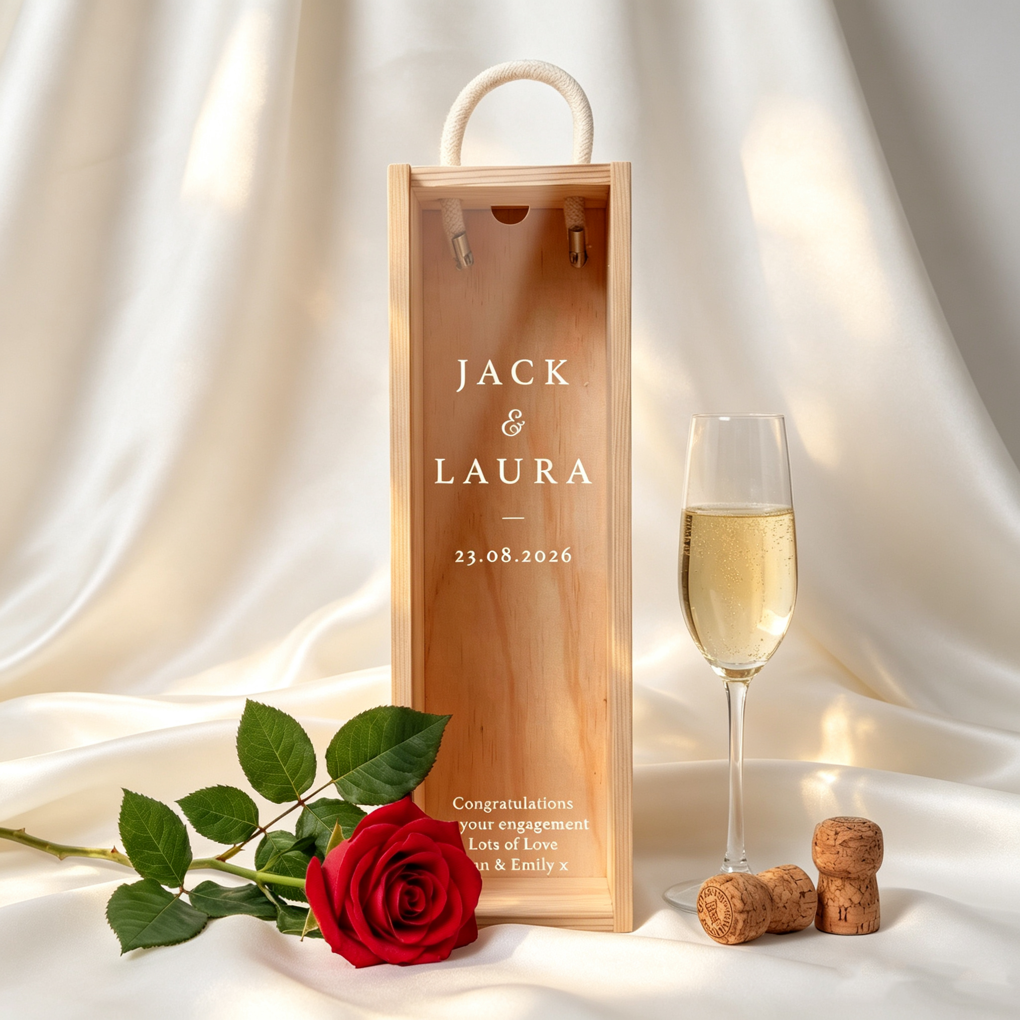 Personalized Champagne Gift Box, Custom Wedding Keepsake Box with Names & Date, Engagement Gift for Couples, Anniversary Wine Box, Bridal Shower Gift