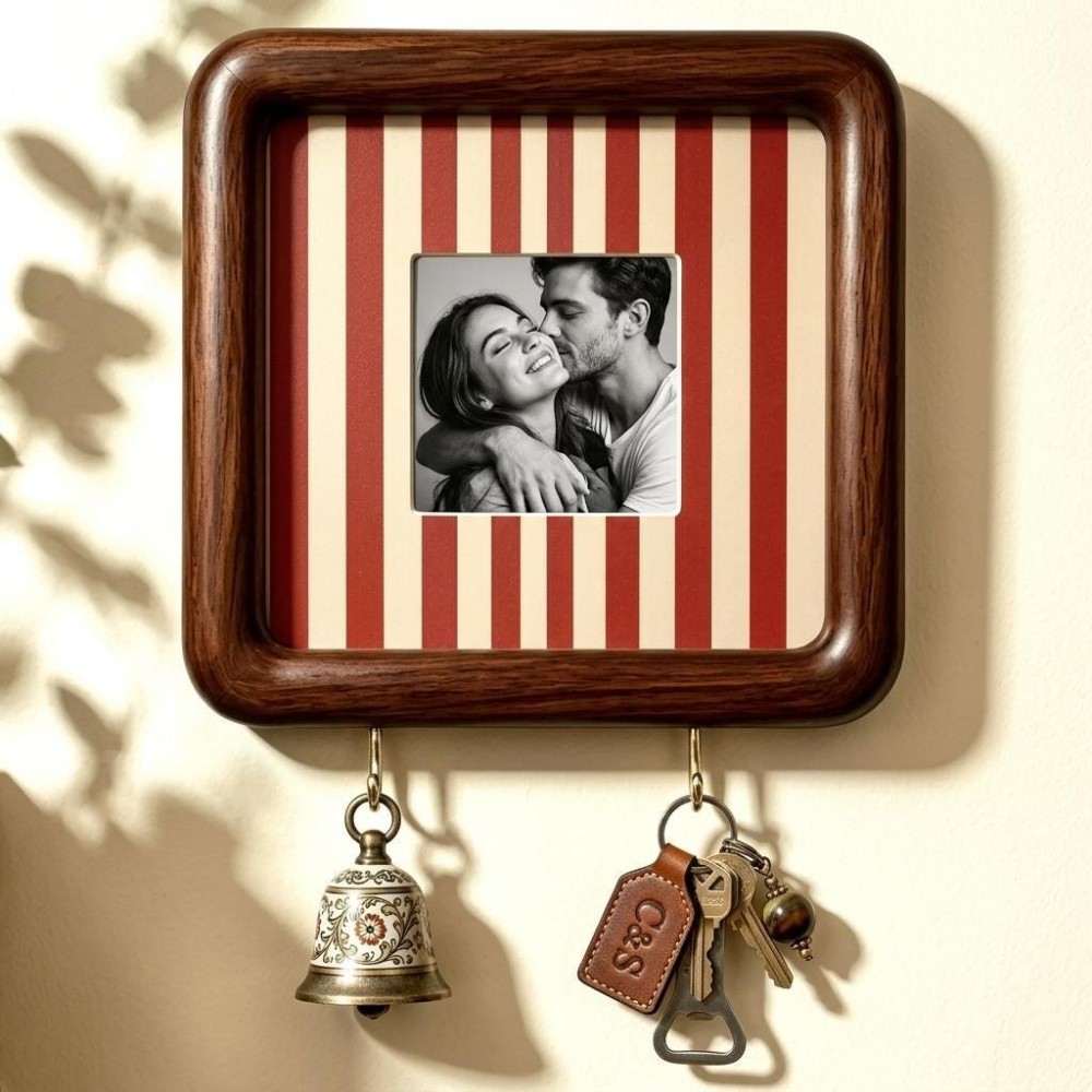 Personalized Wooden Photo Key Holder Custom Wall Decor Gift for Couples
