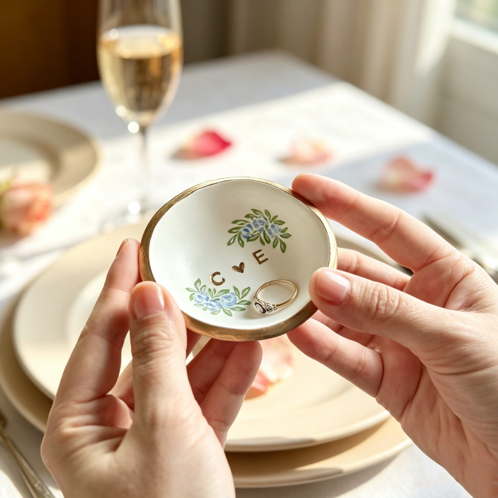 Personalized Wedding Ring Dish – Custom Couple Initials and Date Keepsake Gift for Newlyweds