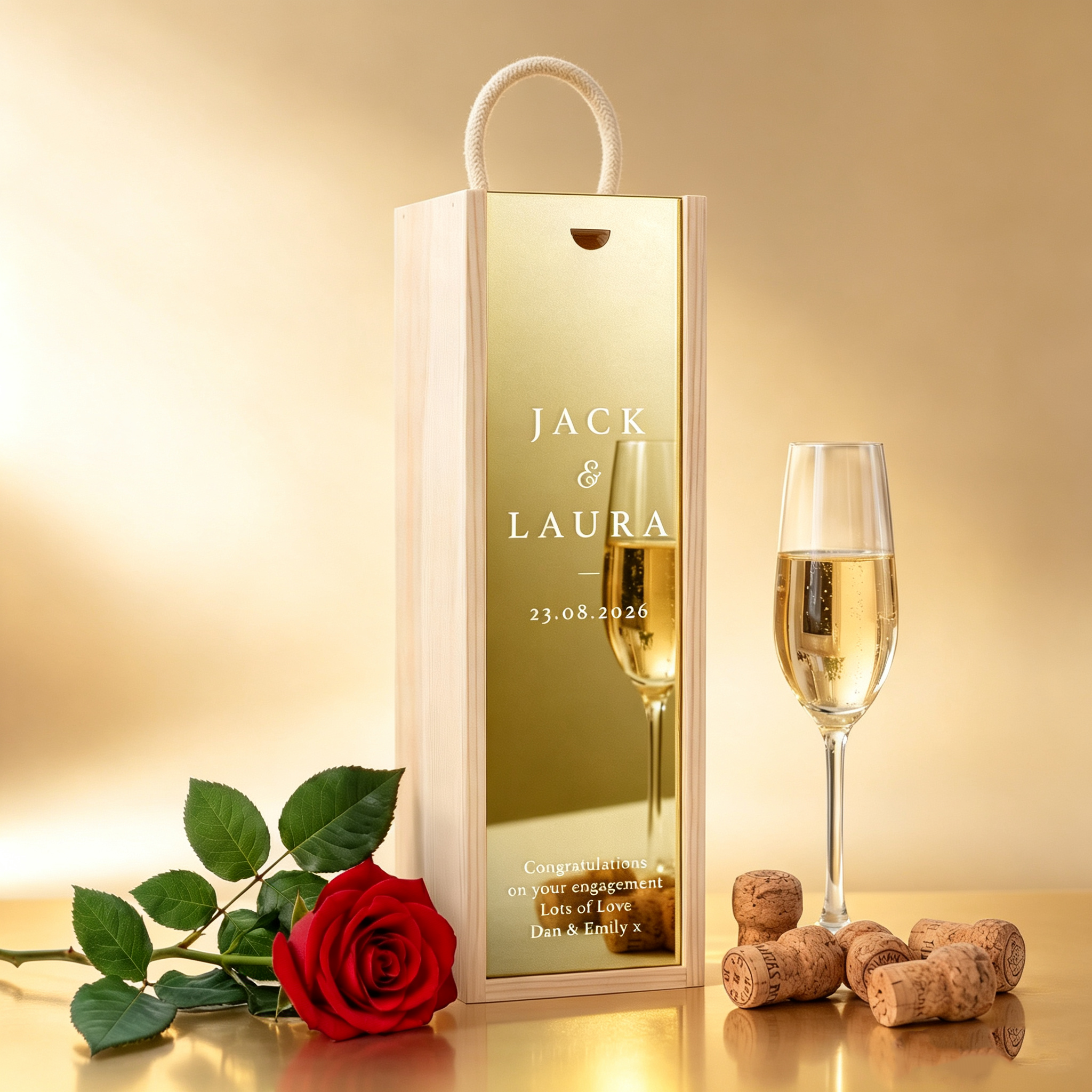 Personalized Champagne Gift Box, Custom Wedding Keepsake Box with Names & Date, Engagement Gift for Couples, Anniversary Wine Box, Bridal Shower Gift