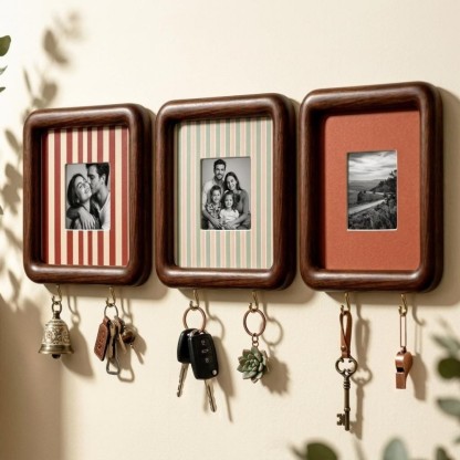 Personalized Wooden Photo Key Holder Custom Wall Decor Gift for Couples