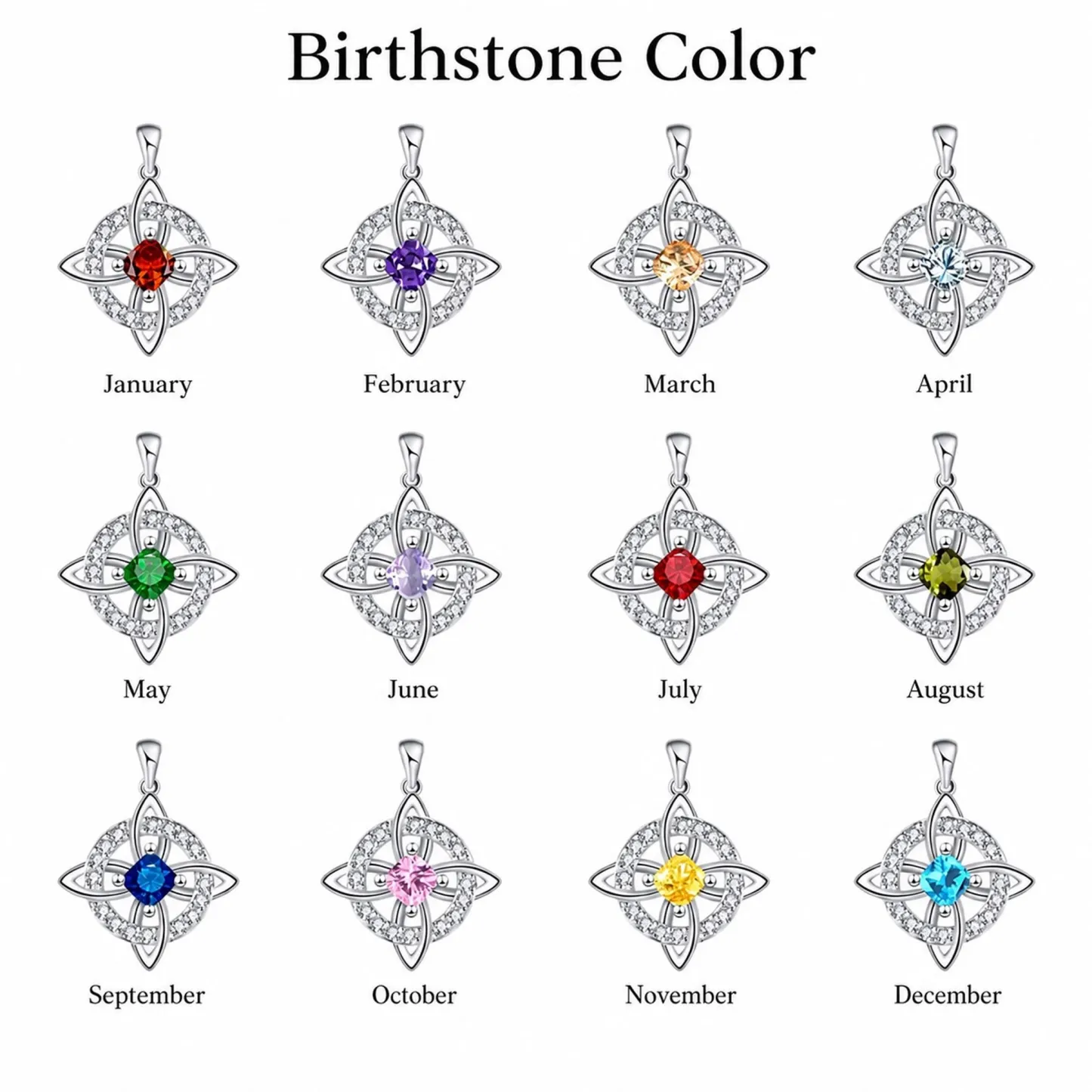 Celtic Witch's Knot Birthstone Necklace Protection Christmas Gift for Her