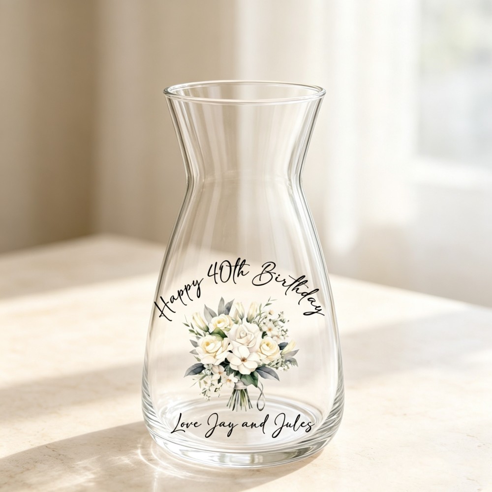 Personalized Birthday Glass Vase, Custom Name & Age Flower Vase, Milestone Birthday Gift for Women, 30th 40th 50th 60th 70th Birthday Keepsake