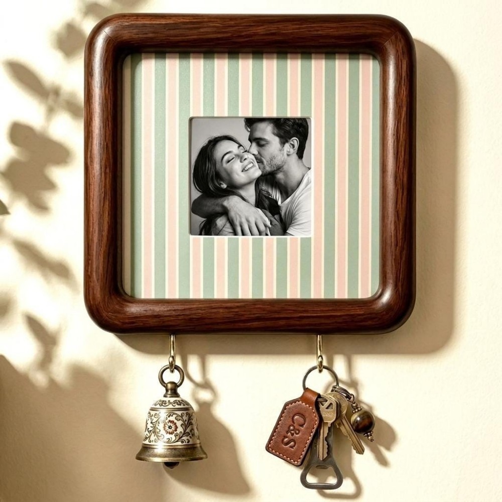 Personalized Wooden Photo Key Holder Custom Wall Decor Gift for Couples