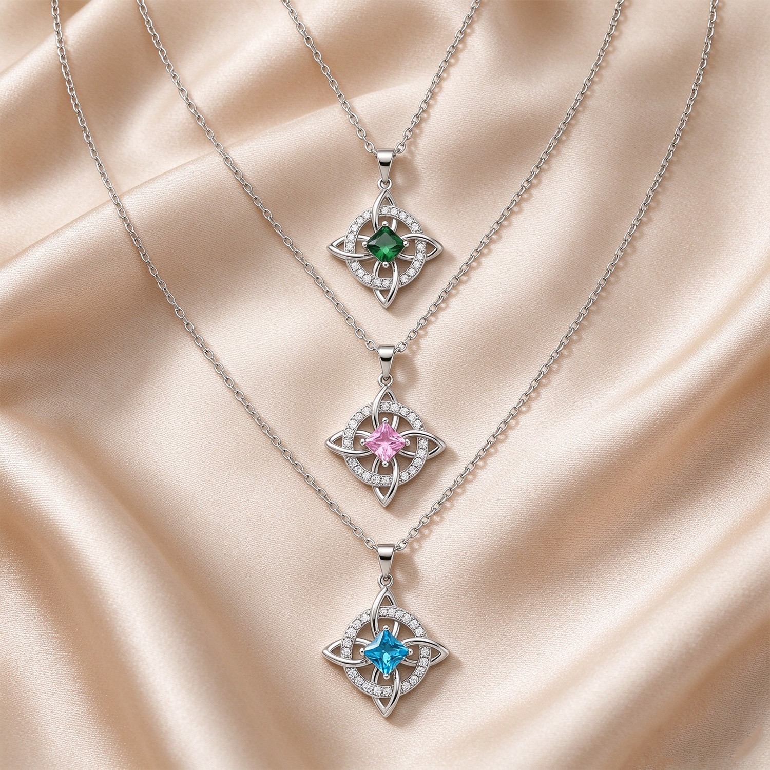 Celtic Witch's Knot Birthstone Necklace Protection Christmas Gift for Her