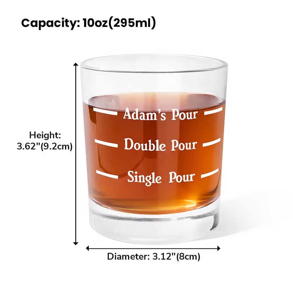 Personalised Pour Line Whiskey Glass with Engraved Name, 10oz Tumbler for Dad, Husband and Whiskey Lovers