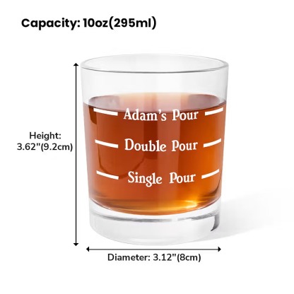 Personalised Pour Line Whiskey Glass with Engraved Name, 10oz Tumbler for Dad, Husband and Whiskey Lovers