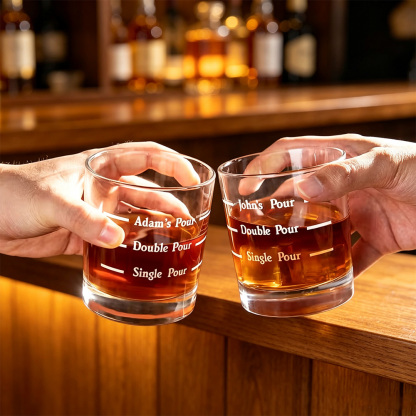 Personalised Pour Line Whiskey Glass with Engraved Name, 10oz Tumbler for Dad, Husband and Whiskey Lovers