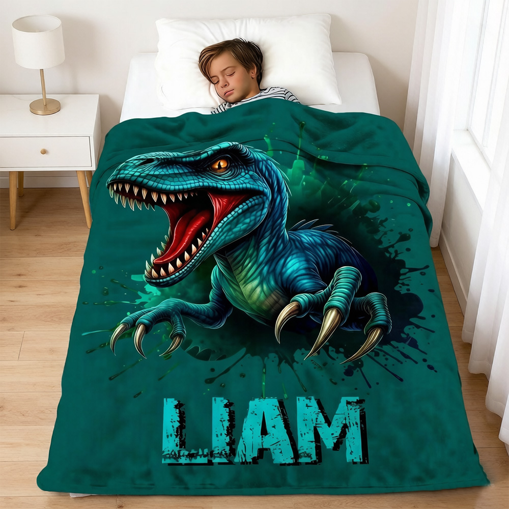 Personalized Dinosaur Kids Blanket | Soft Fleece Throw for Boys & Girls | Custom Name Birthday & Holiday Gift for Dino Lovers