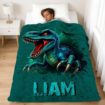 Personalized Dinosaur Kids Blanket | Soft Fleece Throw for Boys & Girls | Custom Name Birthday & Holiday Gift for Dino Lovers