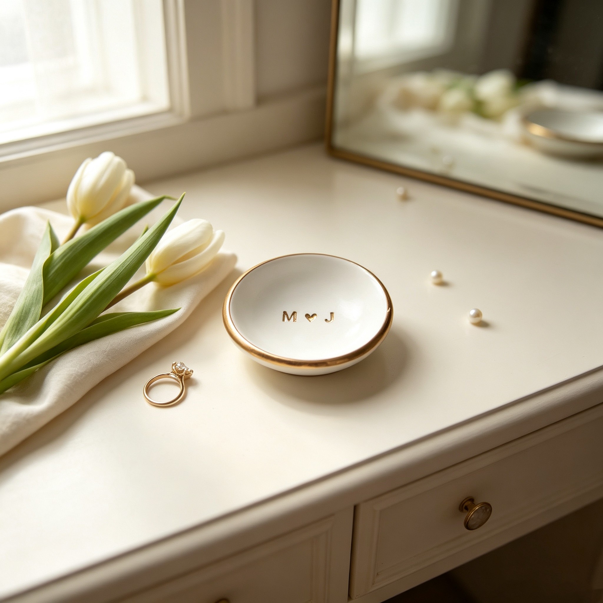 Personalized Wedding Ring Dish – Custom Couple Initials and Date Keepsake Gift for Newlyweds