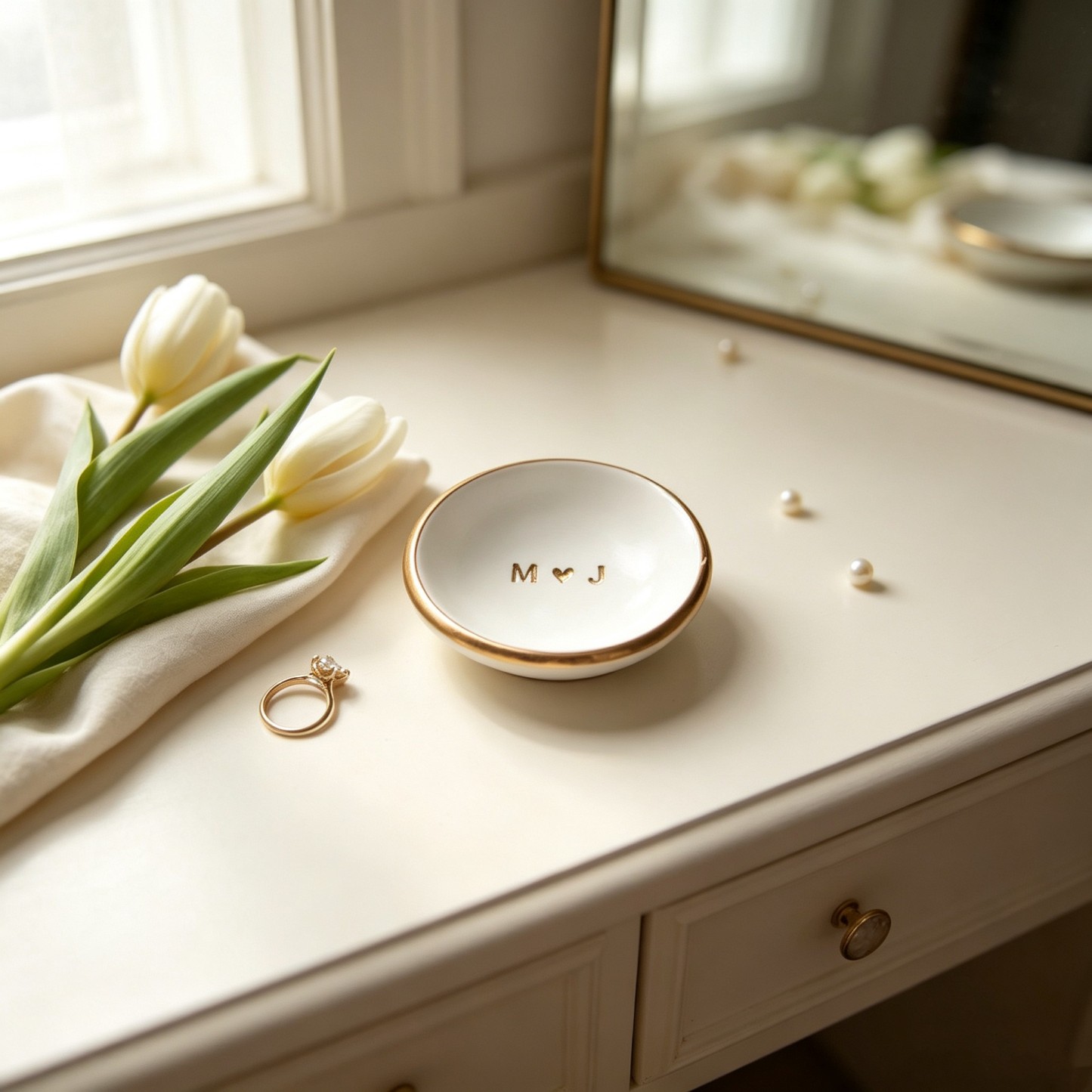 Personalized Wedding Ring Dish – Custom Couple Initials and Date Keepsake Gift for Newlyweds