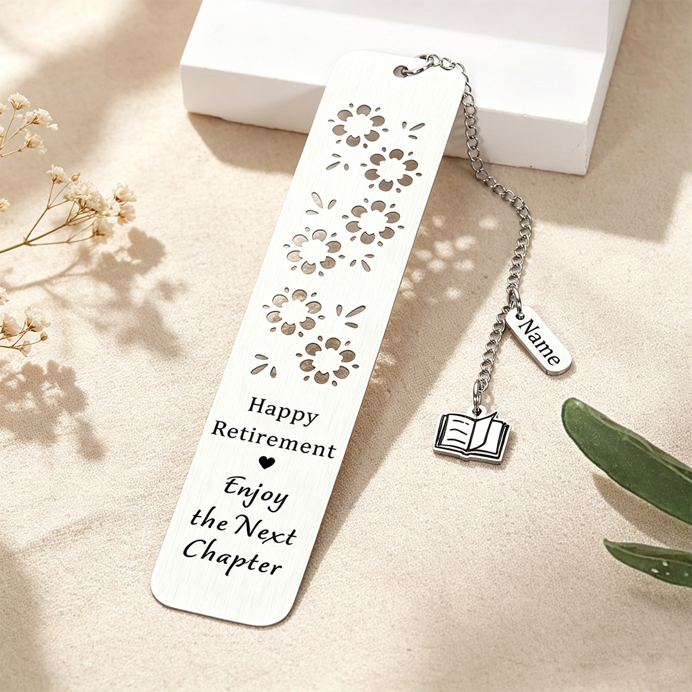 Personalized Retirement Bookmark – Engraved Stainless Steel with Floral Cutouts & “Happy Retirement, Enjoy the Next Chapter” Message – Ideal Gift for Teachers, Colleagues, Mentors & Loved Ones