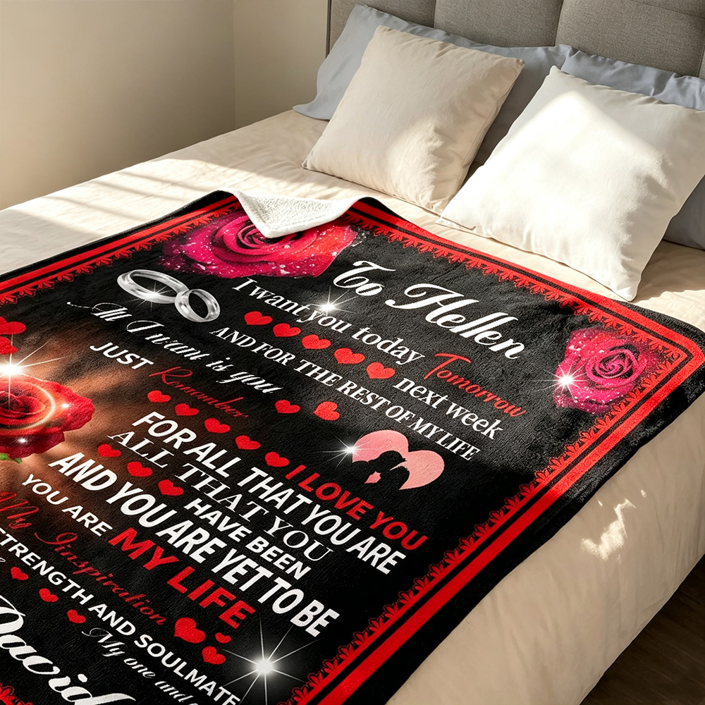 Personalized Love Letter Fleece Blanket, Custom Roses Blanket with Names, Romantic Valentine's Day Gift for Couples
