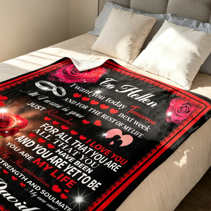 Personalized Love Letter Fleece Blanket, Custom Roses Blanket with Names, Romantic Valentine's Day Gift for Couples